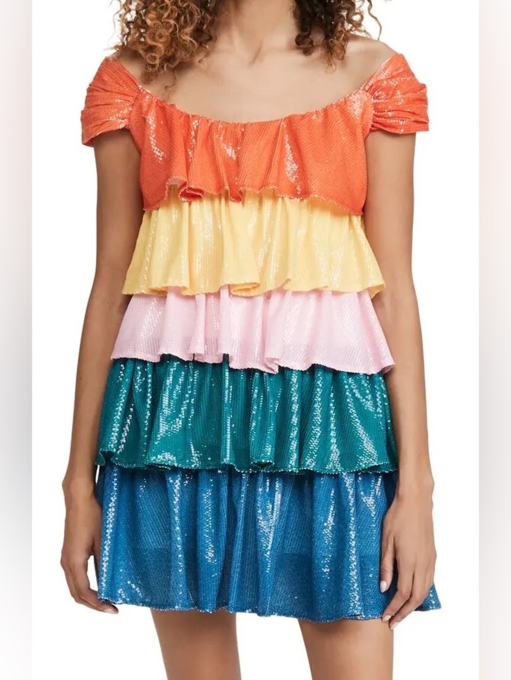 Olivia Rubin Clarissa Sequin Colorblock Ruffled Mini Dress